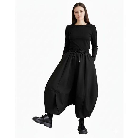 Women's Elastic Waist Hakama Harem Pants - Picture 2 of 7